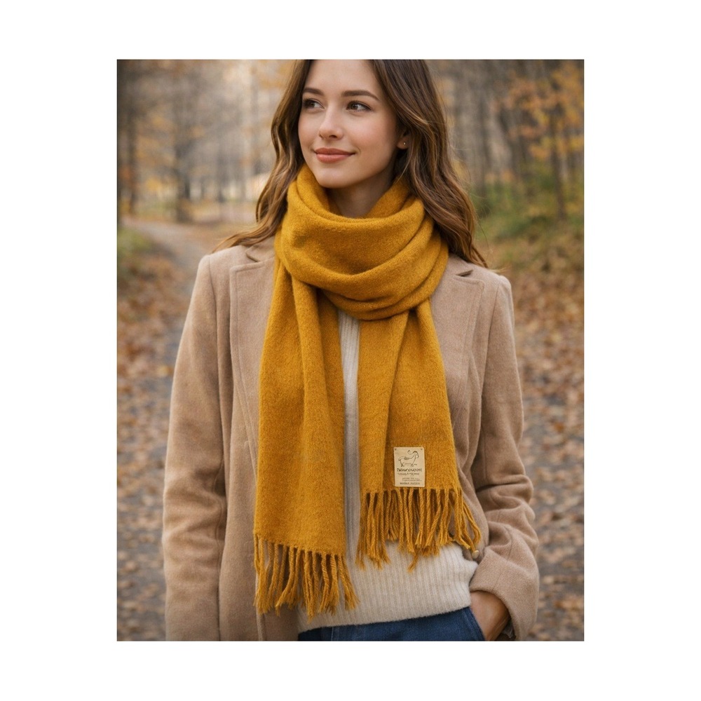 Alpaca‎ Wool Scarf Mustard Yellow Fringe Wrap Soft Warm Peru NWT